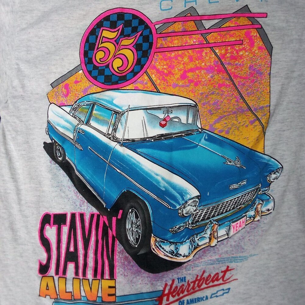 Vintage Chevrolet Heartbeat Classic 55 Stayin Alive Neon T-Shirt